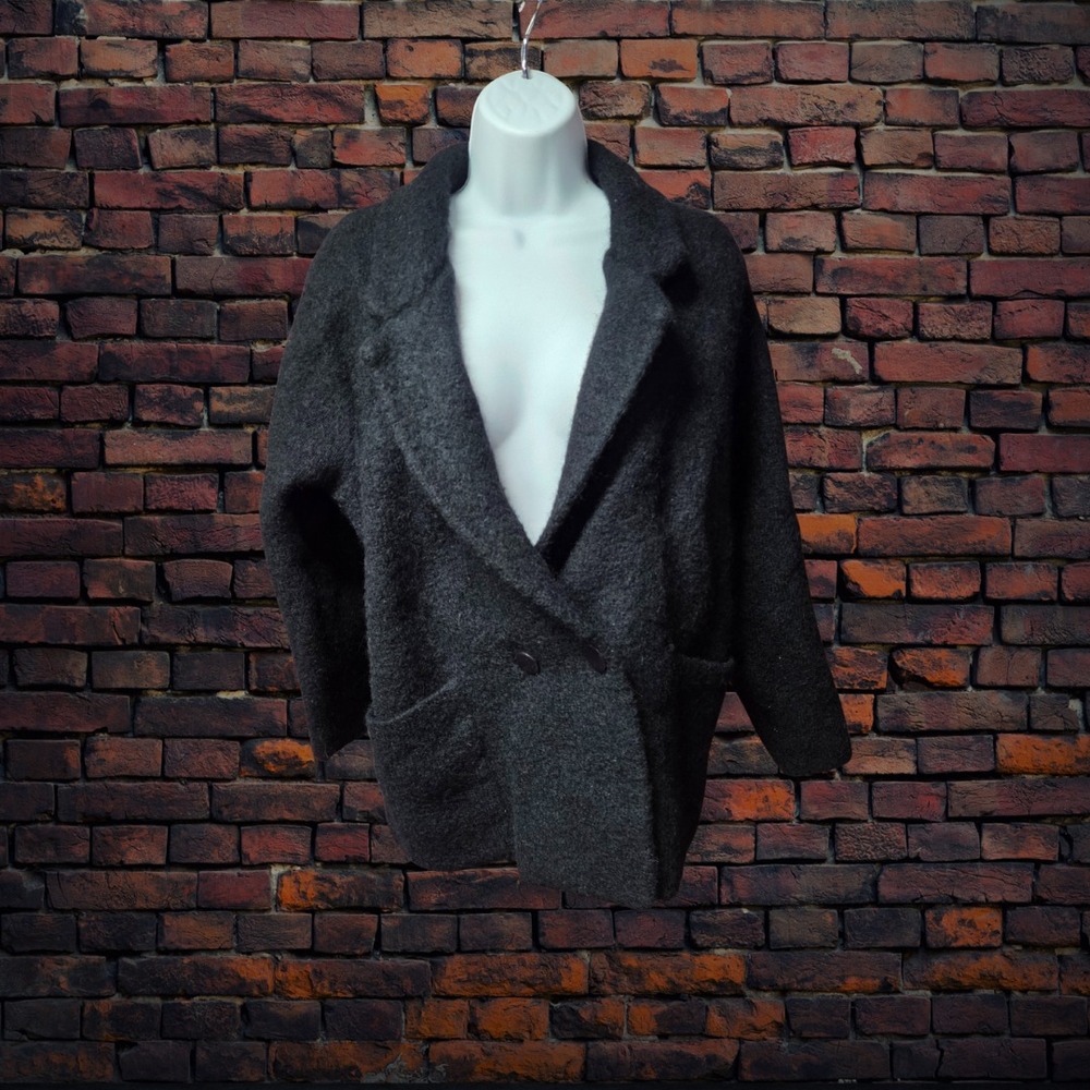 Vintage 80s P.G.E. Wool Mohair Jacket Women Large Charcoal Cozy Blazer Pockets‎